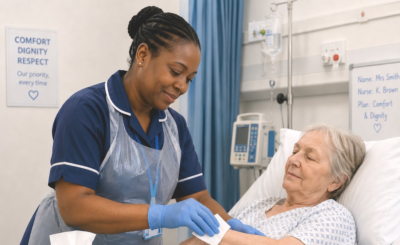 Patient using Clinigo wipes for personal care in hospital