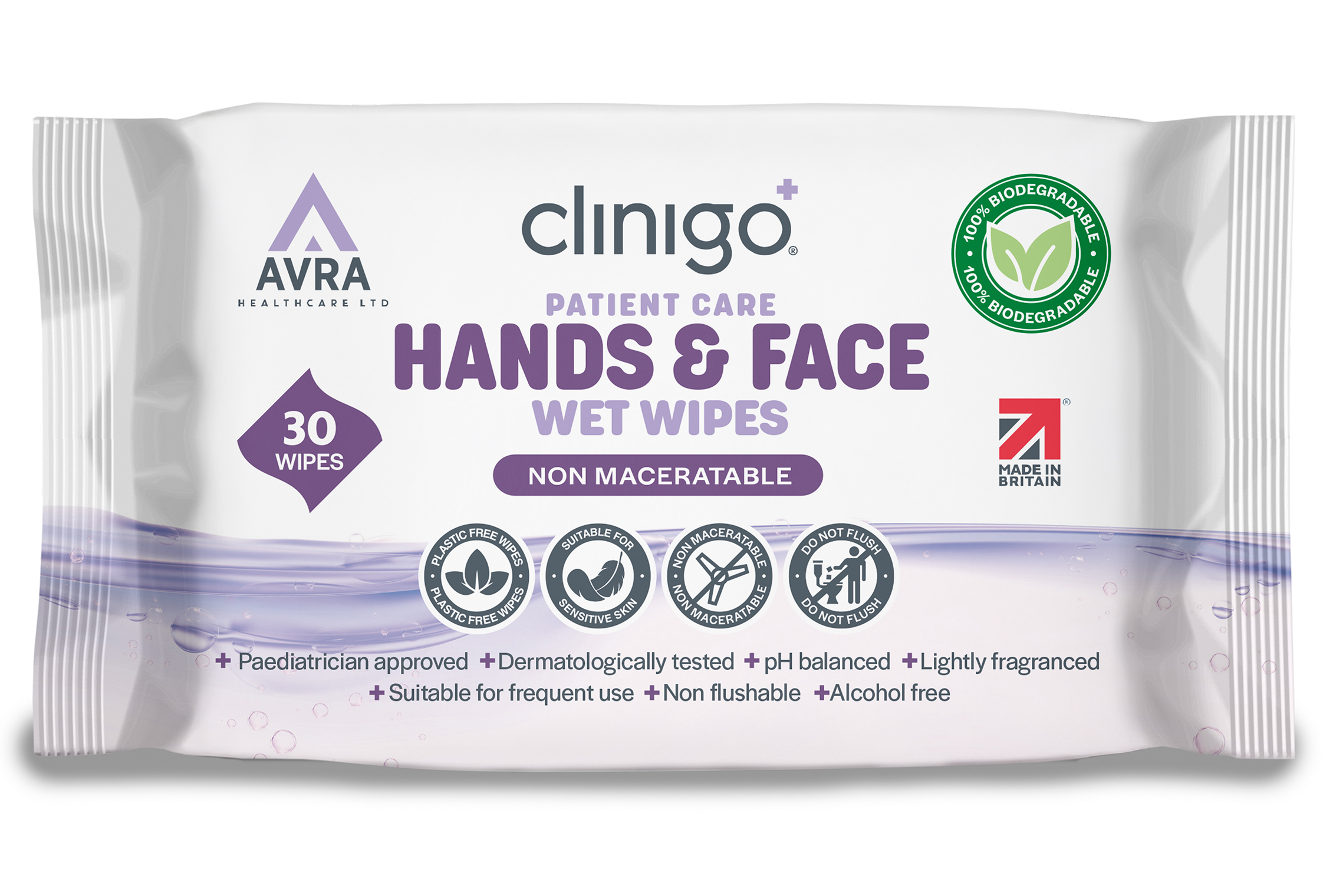Clinigo Hands & Face Wipes 12 and 30 non-maceratable