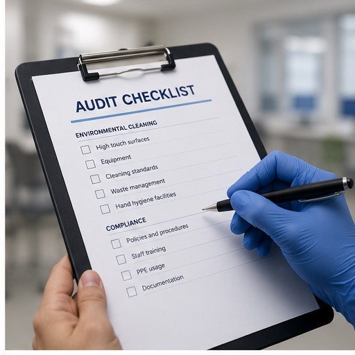 Clipboard audit checklist for surface decontamination compliance
