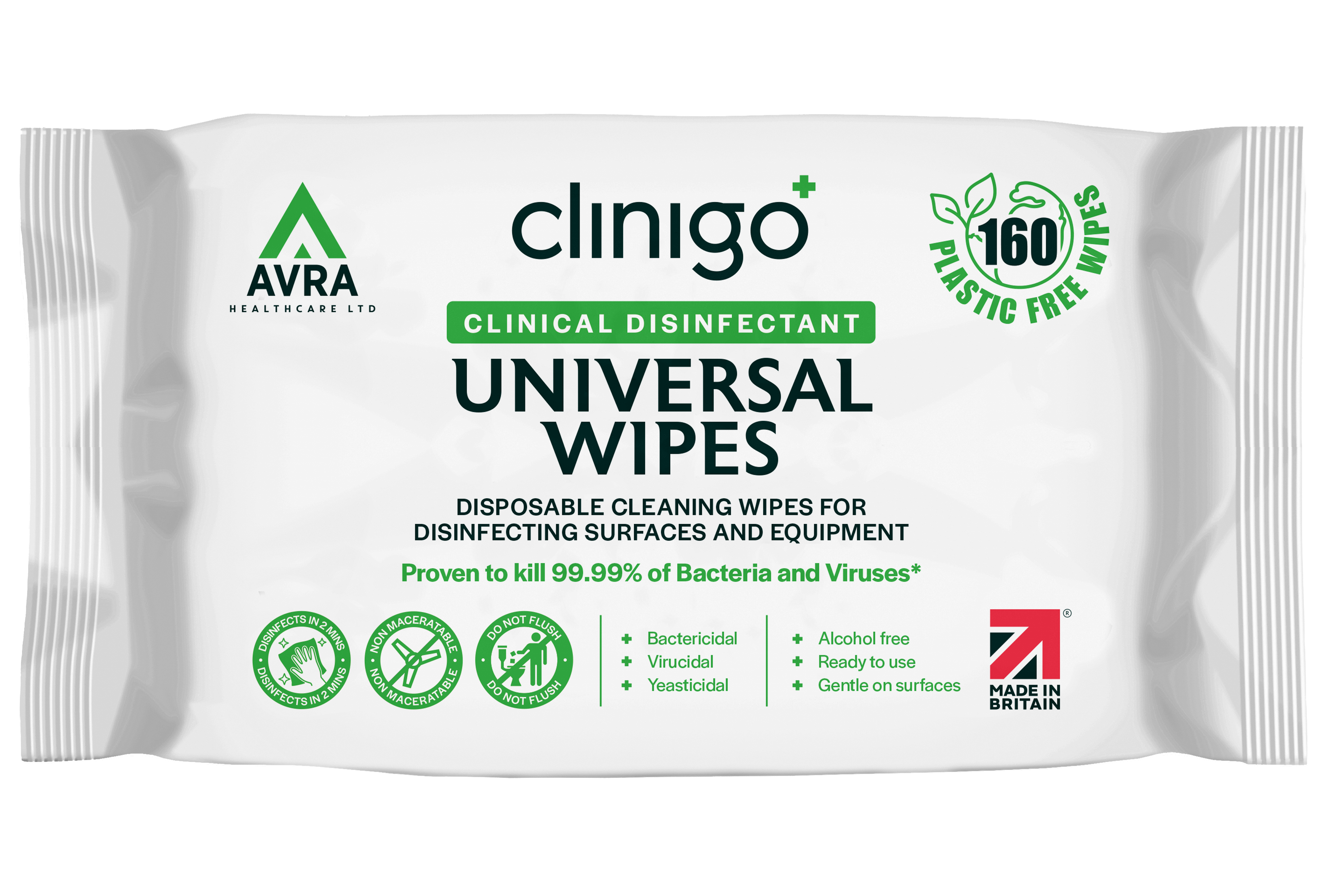Clinigo Universal Plastic Free Wipes 160