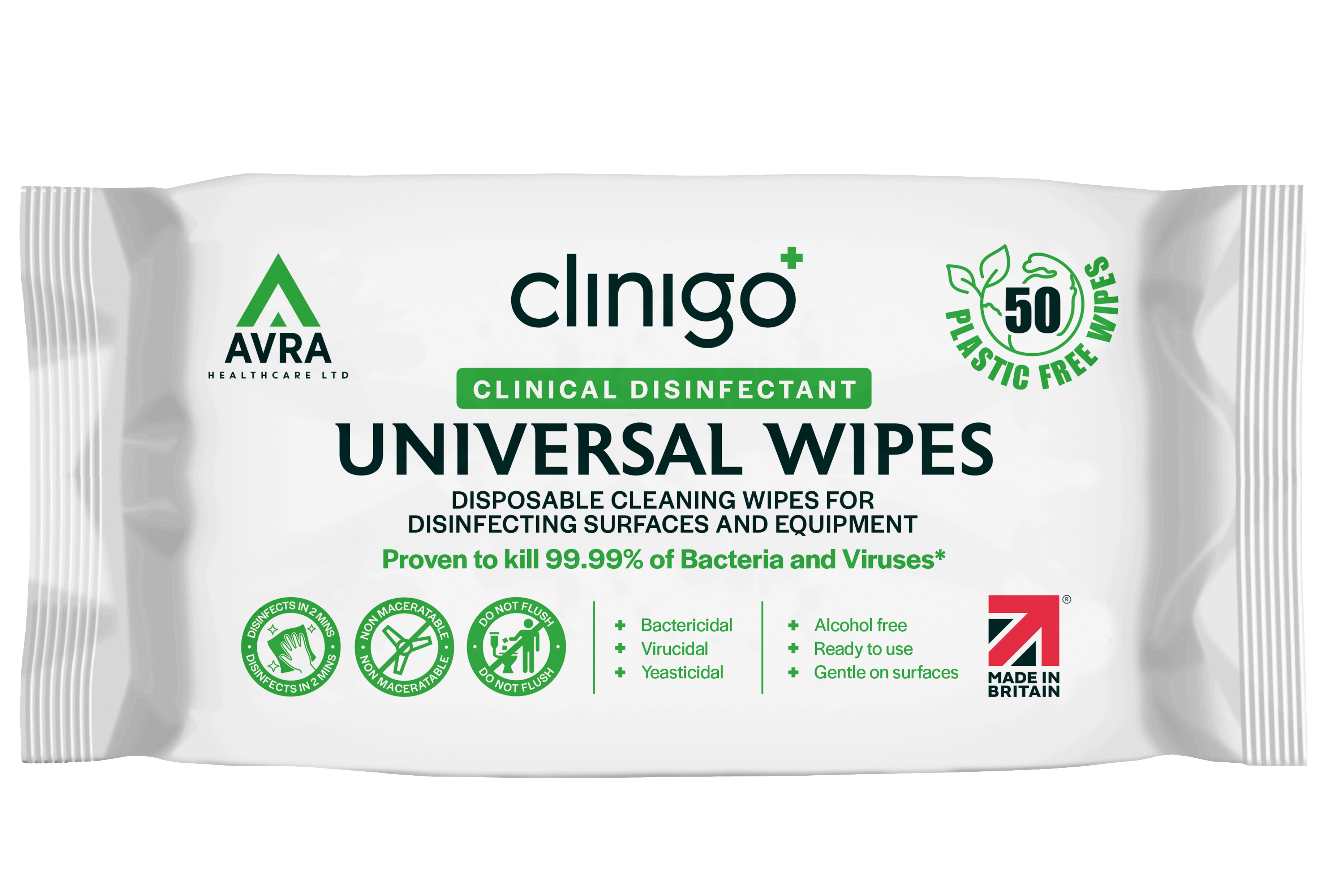 Clinigo Universal Plastic Free Wipes 50